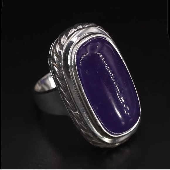 Silver Ring with large Purple JADE Stone 6 - Picture 3 of 6